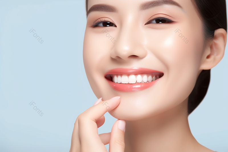 蓝色背景美女牙齿亮白摄影,高清,摄影图,摄影图片,图片大全,摄影图免费下载